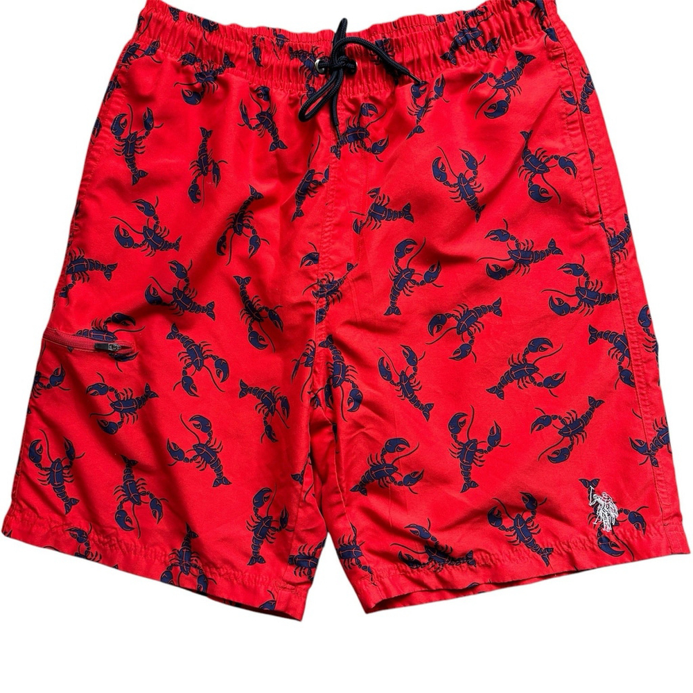 US Polo Assn Swim Shorts Men’s L Red Blue Lobster Nautical Swimwear Reso…